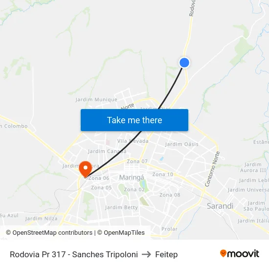 Rodovia Pr 317 - Sanches Tripoloni to Feitep map