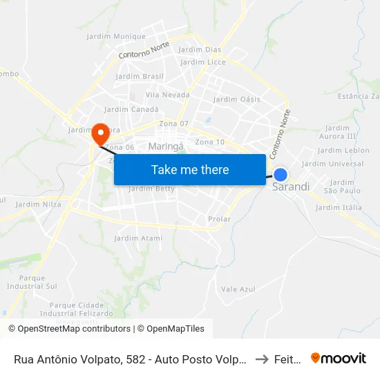 Rua Antônio Volpato, 582 - Auto Posto Volpato to Feitep map