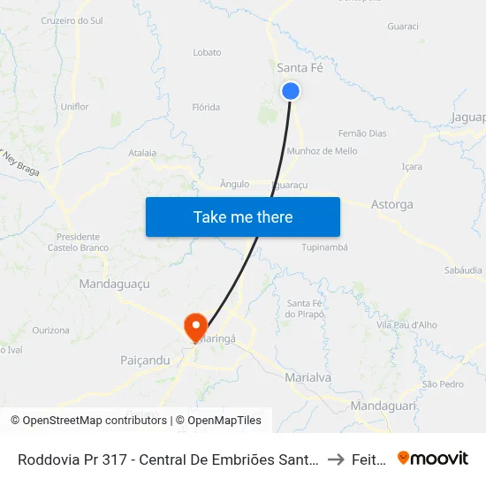 Roddovia Pr 317 - Central De Embriões Santa Fé to Feitep map