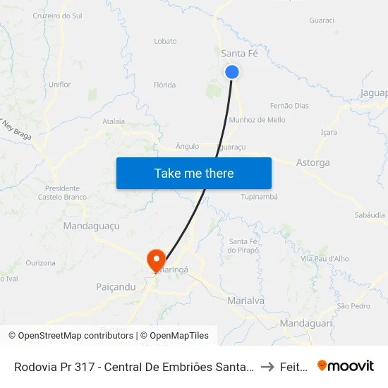 Rodovia Pr 317 - Central De Embriões Santa Fé to Feitep map