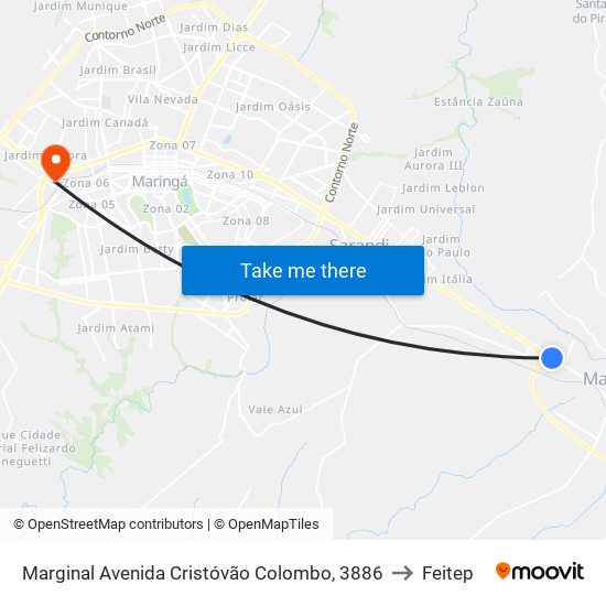 Marginal Avenida Cristóvão Colombo, 3886 to Feitep map