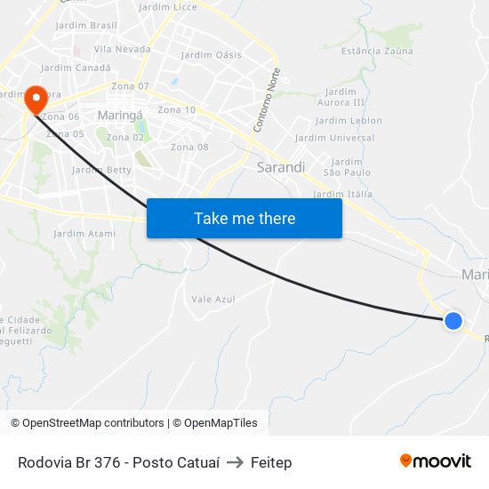 Rodovia Br 376 - Posto Catuaí to Feitep map