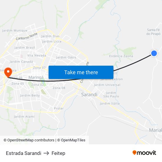 Estrada Sarandi to Feitep map