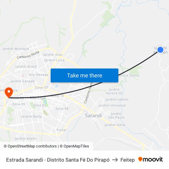 Estrada Sarandi - Distrito Santa Fé Do Pirapó to Feitep map