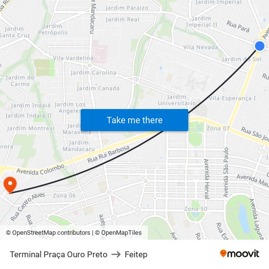 Terminal Praça Ouro Preto to Feitep map