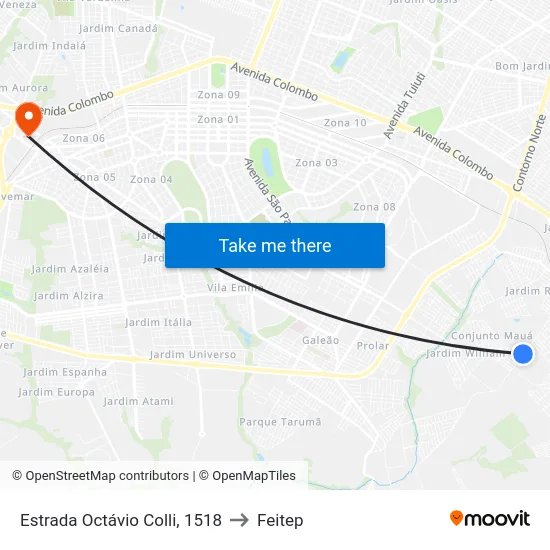 Estrada Octávio Colli, 1518 to Feitep map