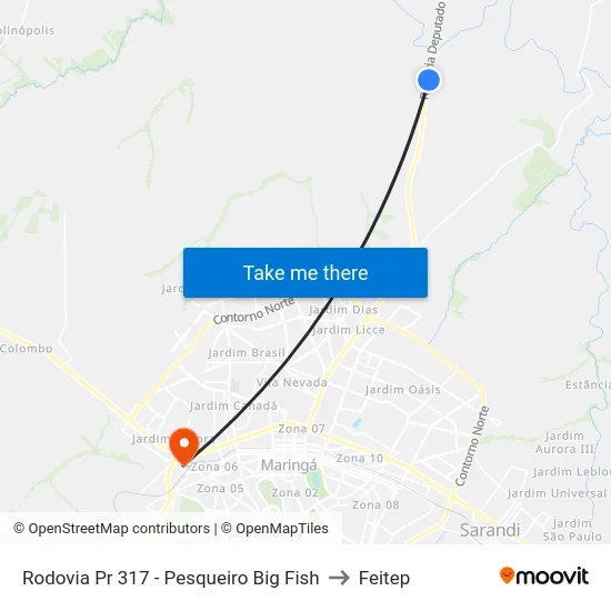 Rodovia Pr 317 - Pesqueiro Big Fish to Feitep map