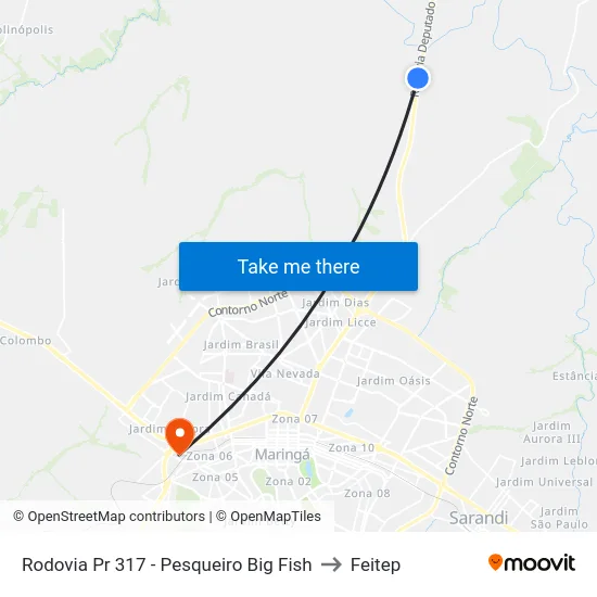 Rodovia Pr 317 - Pesqueiro Big Fish to Feitep map