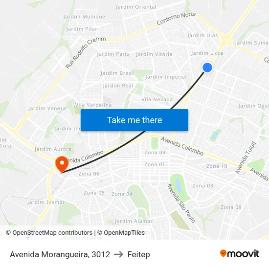 Avenida Morangueira, 3012 to Feitep map