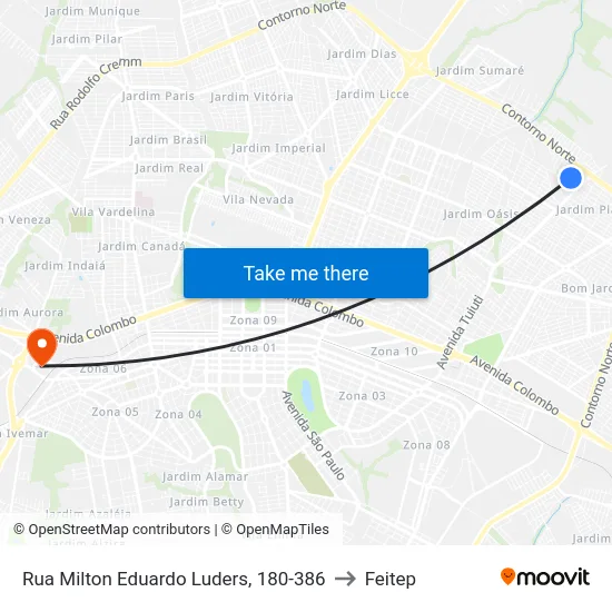 Rua Milton Eduardo Luders, 180-386 to Feitep map