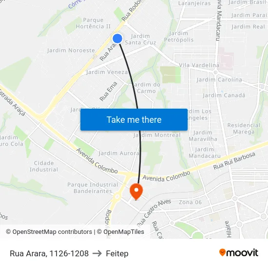Rua Arara, 1126-1208 to Feitep map