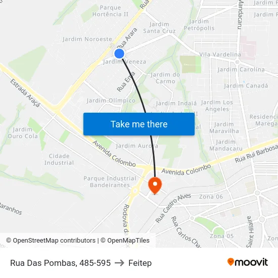 Rua Das Pombas, 485-595 to Feitep map