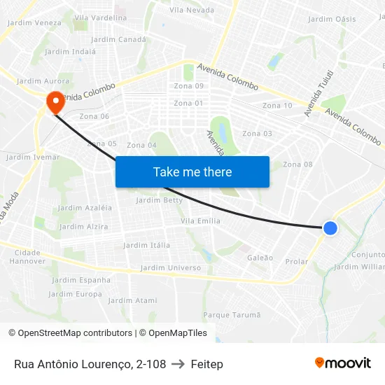 Rua Antônio Lourenço, 2-108 to Feitep map