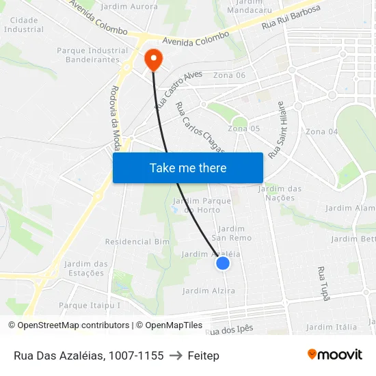 Rua Das Azaléias, 1007-1155 to Feitep map