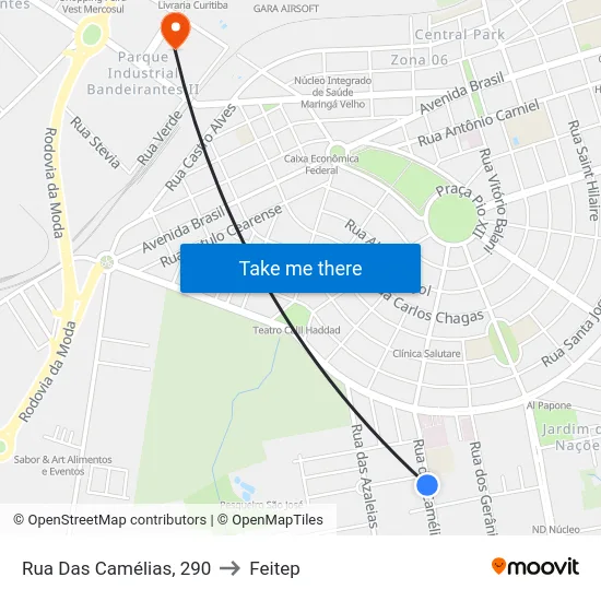 Rua Das Camélias, 290 to Feitep map