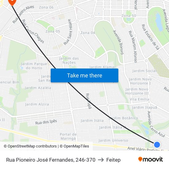 Rua Pioneiro José Fernandes, 246-370 to Feitep map