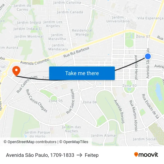 Avenida São Paulo, 1709-1833 to Feitep map