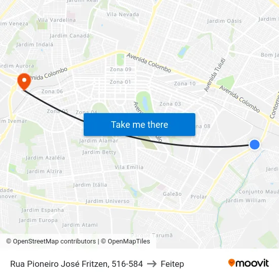 Rua Pioneiro José Fritzen, 516-584 to Feitep map
