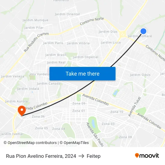 Rua Pion Avelino Ferreira, 2024 to Feitep map