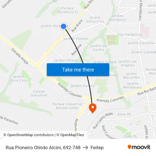 Rua Pioneiro Olindo Alcini, 692-748 to Feitep map