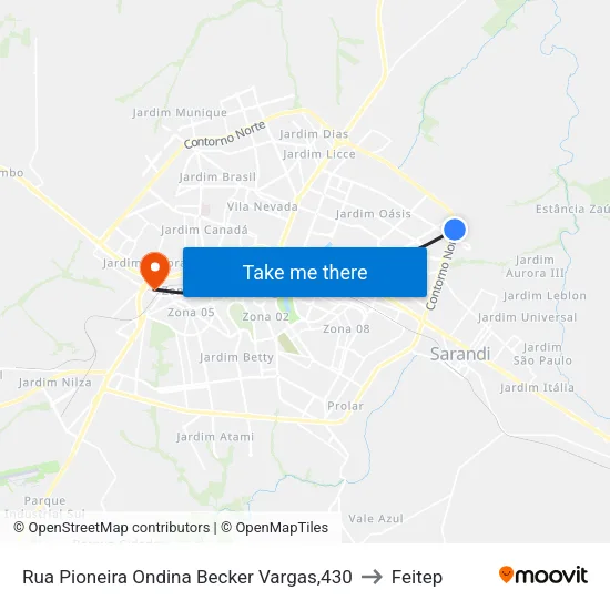 Rua Pioneira Ondina Becker Vargas,430 to Feitep map