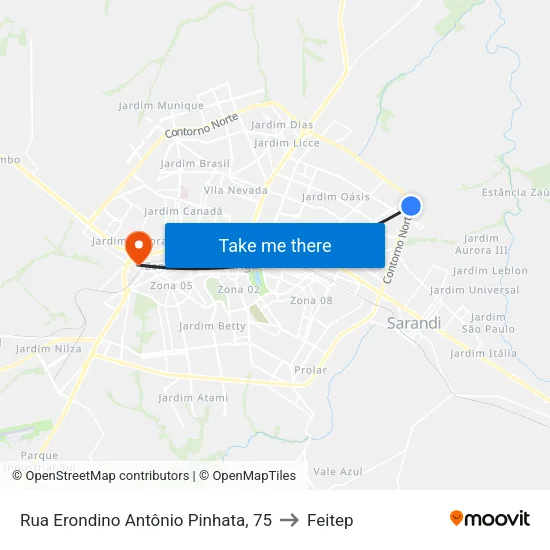 Rua Erondino Antônio Pinhata, 75 to Feitep map