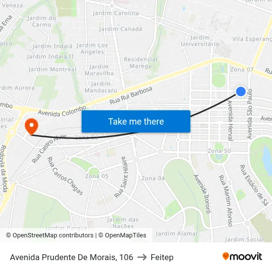 Avenida Prudente De Morais, 106 to Feitep map