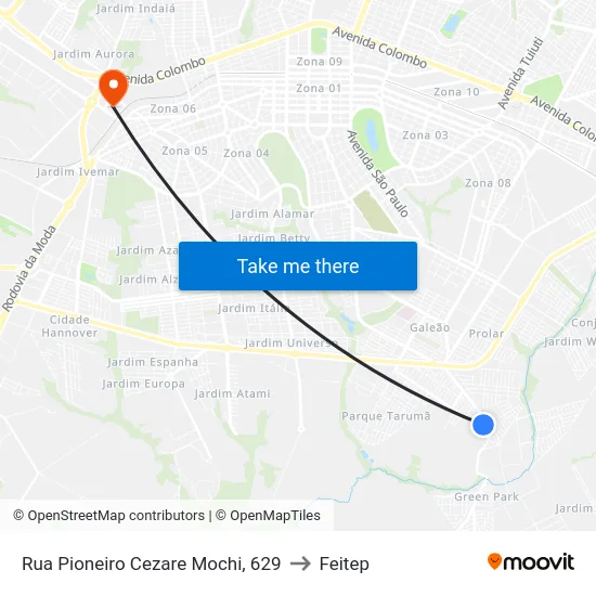 Rua Pioneiro Cezare Mochi, 629 to Feitep map
