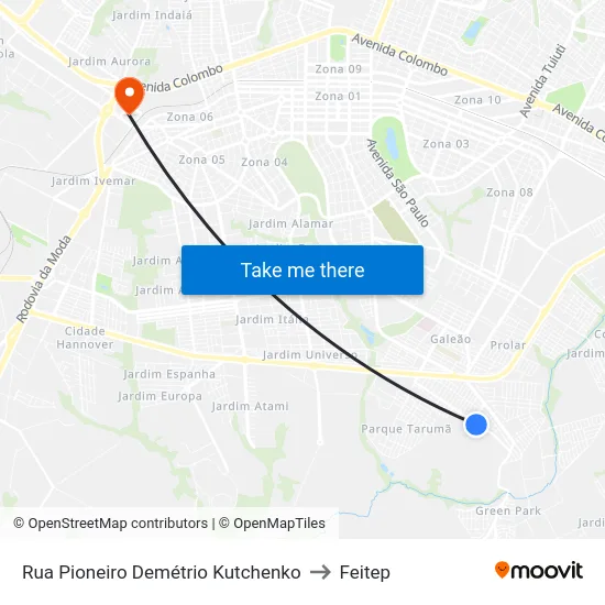 Rua Pioneiro Demétrio Kutchenko to Feitep map