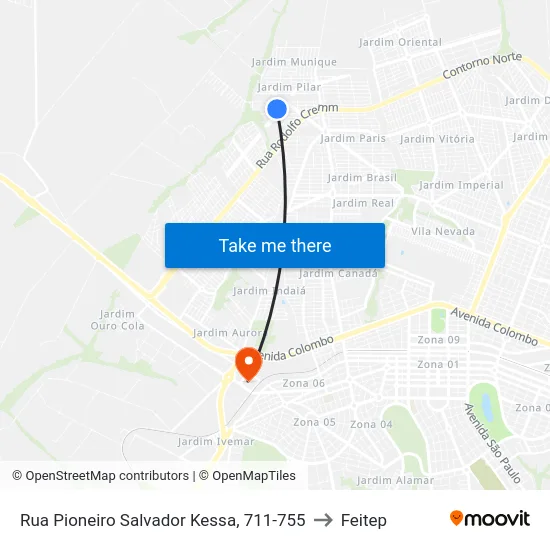 Rua Pioneiro Salvador Kessa, 711-755 to Feitep map