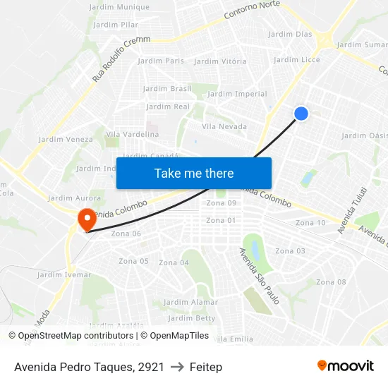 Avenida Pedro Taques, 2921 to Feitep map