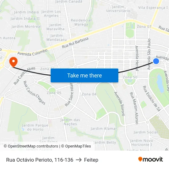 Rua Octávio Perioto, 116-136 to Feitep map
