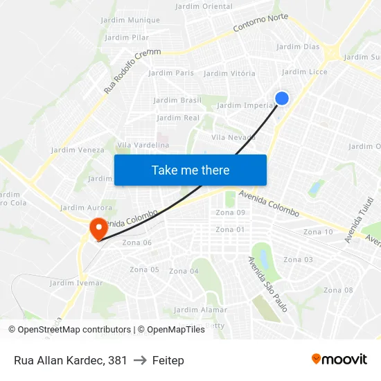 Rua Allan Kardec, 381 to Feitep map