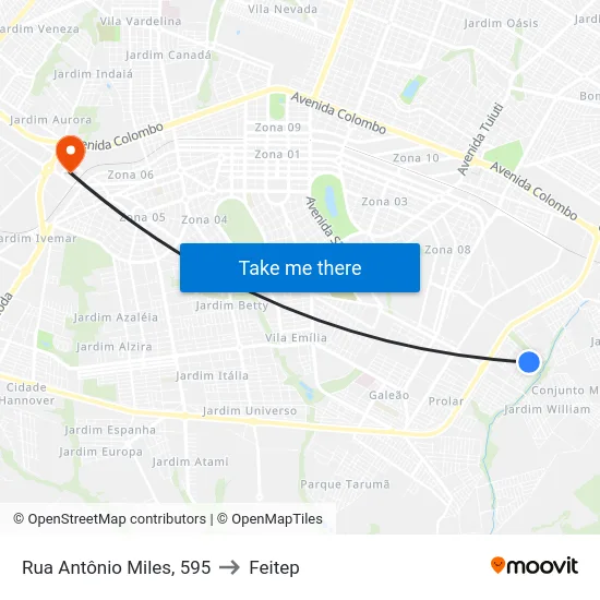 Rua Antônio Miles, 595 to Feitep map