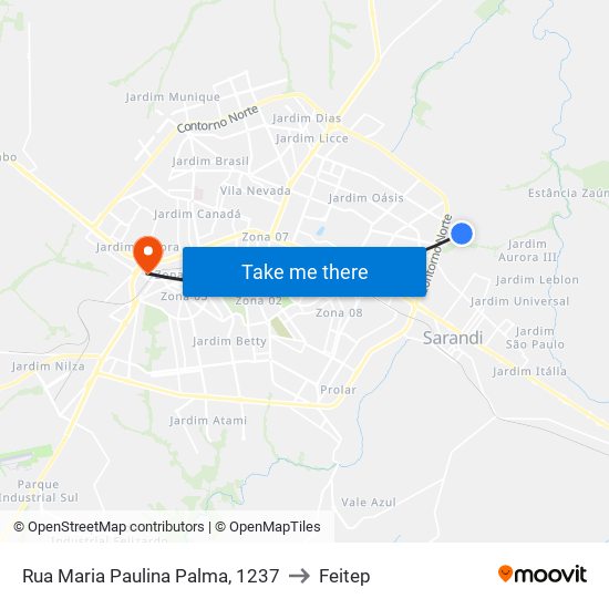 Rua Maria Paulina Palma, 1237 to Feitep map