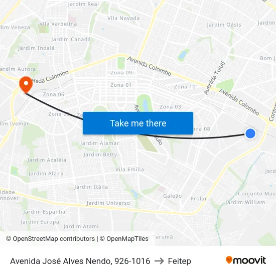 Avenida José Alves Nendo, 926-1016 to Feitep map
