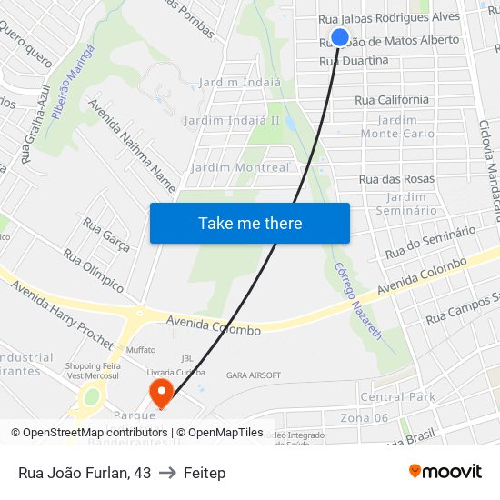 Rua João Furlan, 43 to Feitep map