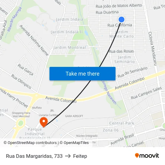 Rua Das Margaridas, 733 to Feitep map