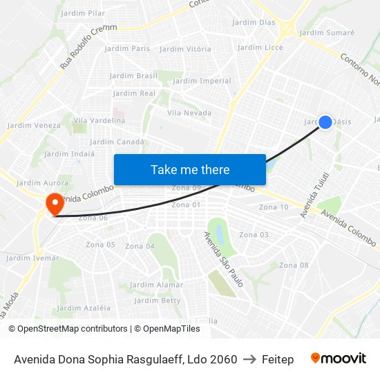 Avenida Dona Sophia Rasgulaeff, Ldo 2060 to Feitep map