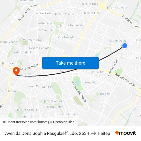 Avenida Dona Sophia Rasgulaeff, Ldo. 2634 to Feitep map