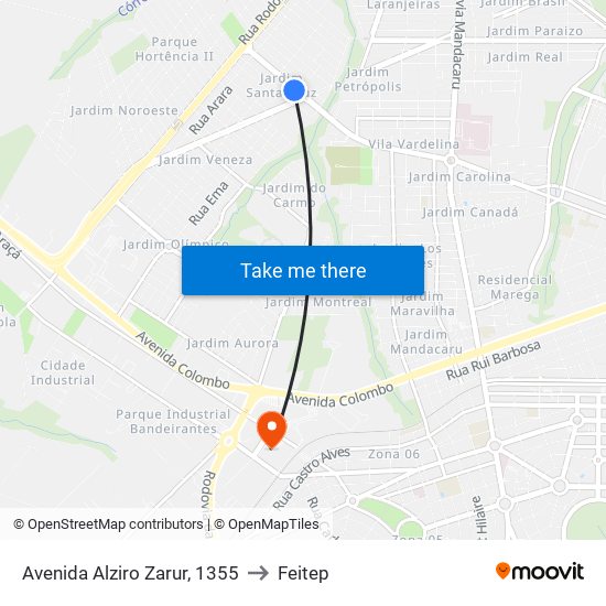 Avenida Alziro Zarur, 1355 to Feitep map