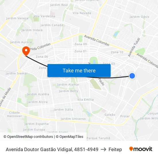 Avenida Doutor Gastão Vidigal, 4851-4949 to Feitep map