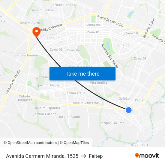 Avenida Carmem Miranda, 1525 to Feitep map