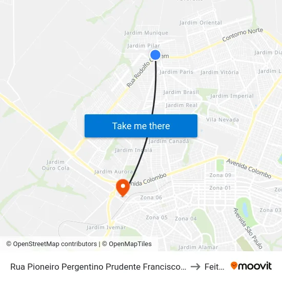 Rua Pioneiro Pergentino Prudente Francisco, 142 to Feitep map