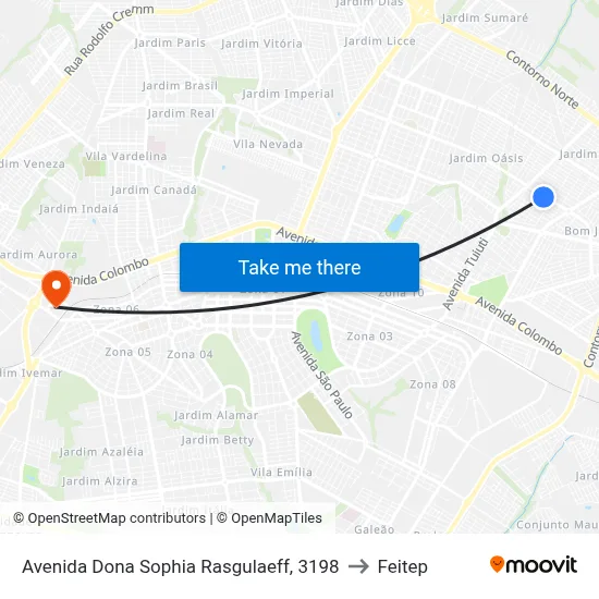 Avenida Dona Sophia Rasgulaeff, 3198 to Feitep map
