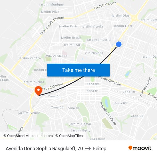 Avenida Dona Sophia Rasgulaeff, 70 to Feitep map