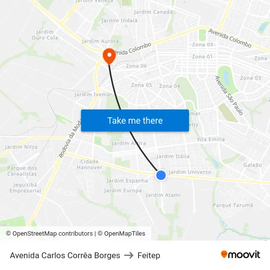 Avenida Carlos Corrêa Borges to Feitep map