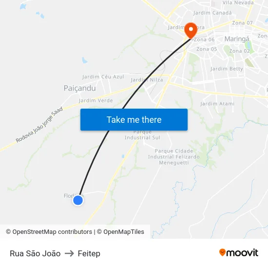 Rua São João to Feitep map