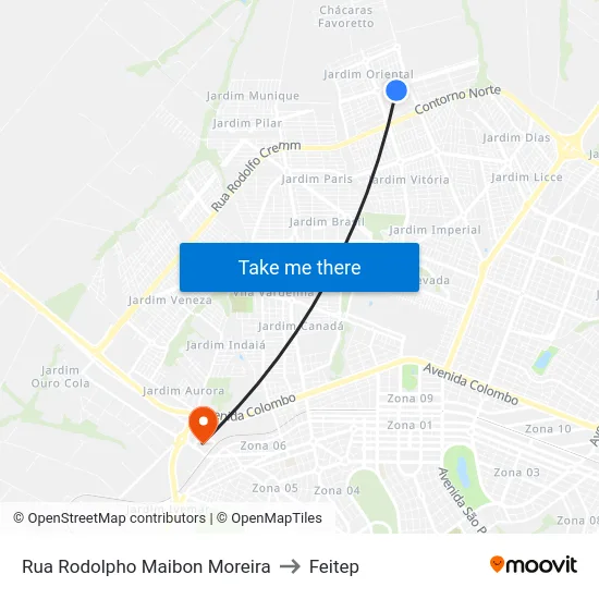 Rua Rodolpho Maibon Moreira to Feitep map