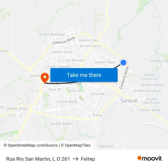 Rua Rio San Martin, L.O 261 to Feitep map